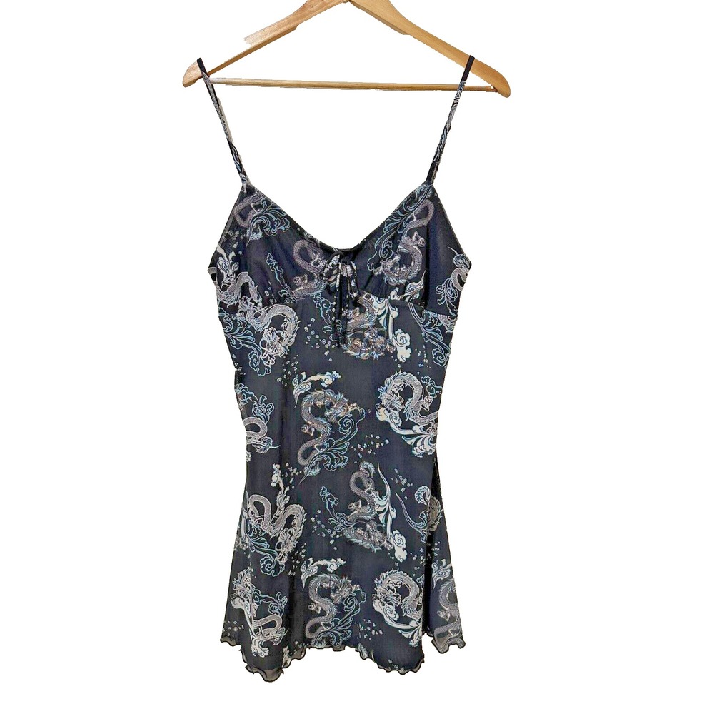 Justify Womans Babydoll Dragon Y2K‎ Spaghett Top Size L Goth Punk lettuce hem